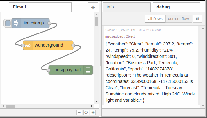 Sample debug output